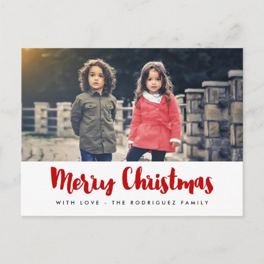 Vrolijk Kerstmis moderne rode & witte foto Briefkaart (Voorkant)