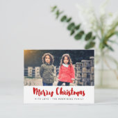 Vrolijk Kerstmis moderne rode & witte foto Briefkaart (Staand voorkant)