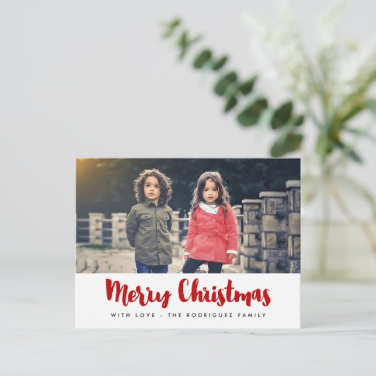 Vrolijk Kerstmis moderne rode & witte foto Briefkaart (Staand voorkant)