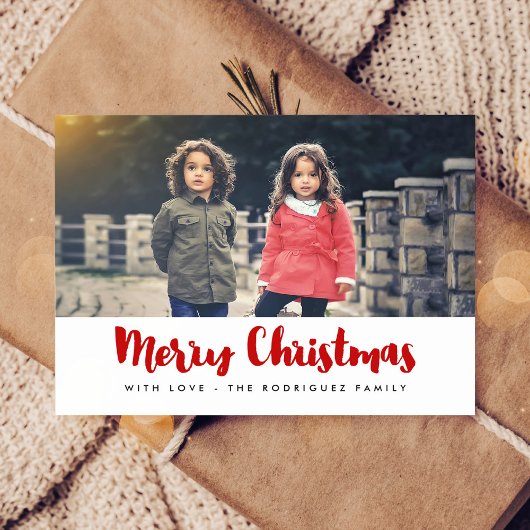 Vrolijk Kerstmis moderne rode & witte foto Briefkaart
