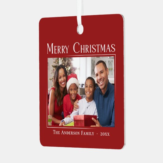 Vrolijk Kerstmis Moderne Stijl Elegante Familie Fo Metalen Ornament (Voorkant links)