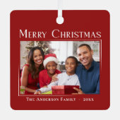 Vrolijk Kerstmis Moderne Stijl Elegante Familie Fo Metalen Ornament (Voorkant)