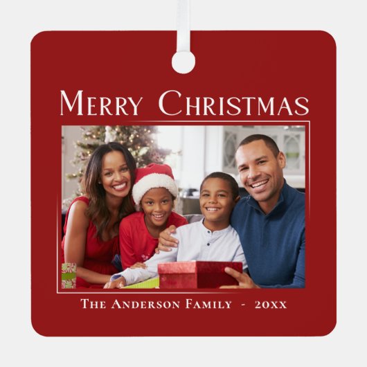 Vrolijk Kerstmis Moderne Stijl Elegante Familie Fo Metalen Ornament (Voorkant)