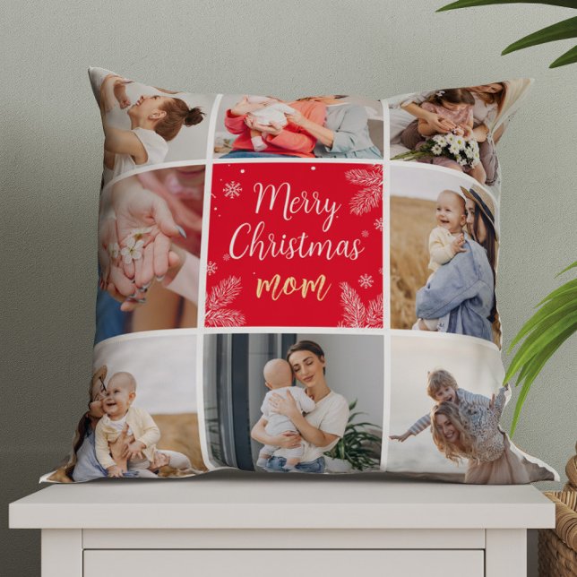 Vrolijk Kerstmis Moeder 8 Foto Familie Collage Kussen (Creator heeft geüpload)