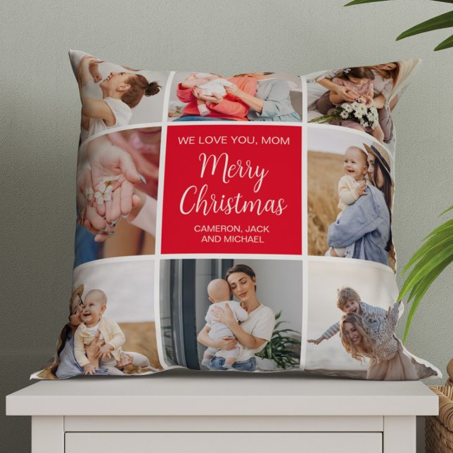 Vrolijk Kerstmis Moeder 8 Foto Familie Collage Kussen (Creator heeft geüpload)