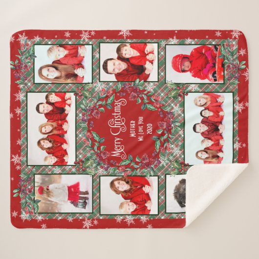 Vrolijk Kerstmis Moeder Familie Foto Collage Sherpa Deken (Voorkant (horizontaal))