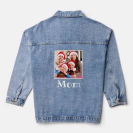 Vrolijk Kerstmis Moeder Naam en Foto Blauw Denim Jacket