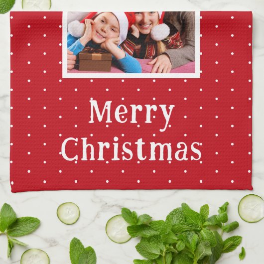 Vrolijk Kerstmis Moeder Rood En Wit Polka Dot Snee Theedoek (Gevouwen)