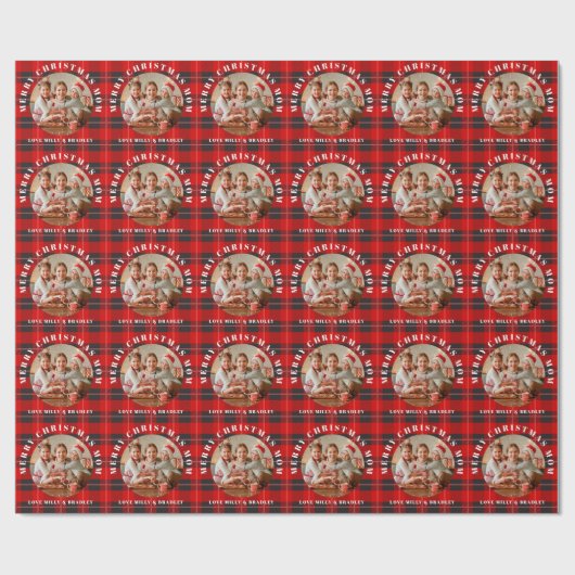 Vrolijk Kerstmis Moeder Rood Plaid Gepersonaliseer Cadeaupapier (Vlak)