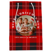Vrolijk Kerstmis Moeder Rood Plaid Gepersonaliseer Medium Cadeauzakje (Voorkant)