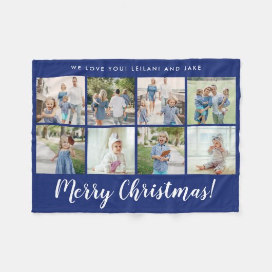 Vrolijk Kerstmis Monogram Fotocollage | Marine Fleece Deken (Voorkant (Horizontaal))