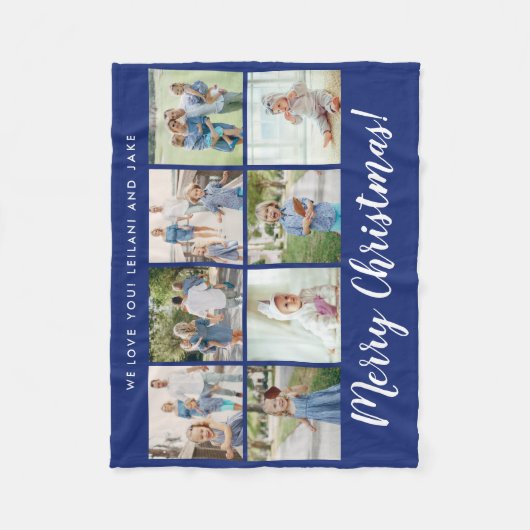 Vrolijk Kerstmis Monogram Fotocollage | Marine Fleece Deken (Voorkant)