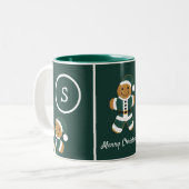 Vrolijk Kerstmis Monogram Gingerbread Santa Green Tweekleurige Koffiemok (Voorkant links)