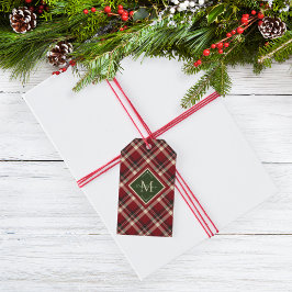 Vrolijk Kerstmis Monogram Rood Plaid Kerstmis Cadeaulabel