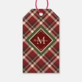 Vrolijk Kerstmis Monogram Rood Plaid Kerstmis Cadeaulabel (Voorkant)