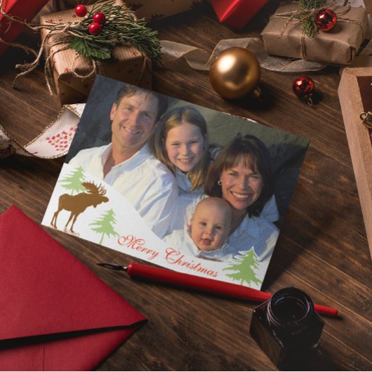 Vrolijk Kerstmis Moose 3 dennen Feestdagen Kaart