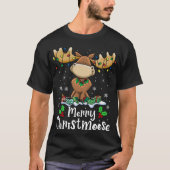 Vrolijk Kerstmis Moose Kerstverlichting T-shirt (Voorkant)