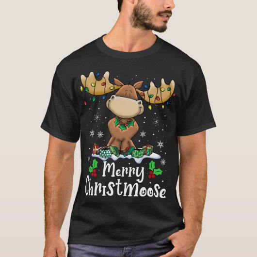 Vrolijk Kerstmis Moose Kerstverlichting T-shirt (Voorkant)
