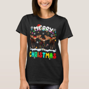 Vrolijk Kerstmis Moose Lover Santa Hat Xmas Lights T-shirt