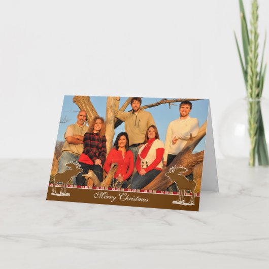 Vrolijk Kerstmis Moose Witte Omtrek Feestdagen Kaart (Voorkant)