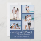 Vrolijk Kerstmis Multi Foto Blauw Vakantie Kaart (Voorkant)