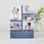 Vrolijk Kerstmis Multi Foto Blauw Vakantie Kaart (Staand voorkant)