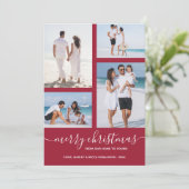 Vrolijk Kerstmis Multi Foto Crimson Vakantie Kaart (Staand voorkant)