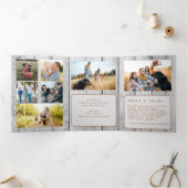 Vrolijk Kerstmis multi foto familie rustiek hout Drieluik Wenskaart (Binnen)