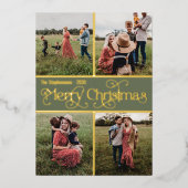 Vrolijk Kerstmis Multi-foto Goud Folie Feestdagenkaart (Voorkant)