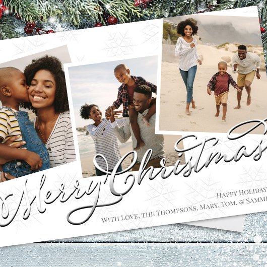 Vrolijk Kerstmis Multi Foto Kalligrafie Script Feestdagenkaart