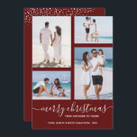 Vrolijk Kerstmis Multi Foto Maroon Feestdagenkaart<br><div class="desc">Upload uw favoriete 4 foto's naar deze kerstkaart met uw groet in chique belettering op een kastanjebruine achtergrond (of een andere kleur). Selecteer Matte voor het zwaarste papier en High Definition voor de beste fotokwaliteit. MEER KLEUREN voor u gedaan in onze winkel.</div>