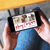 Vrolijk Kerstmis Multi Foto Rode Kalligrafie Scrip Feestdagenkaart