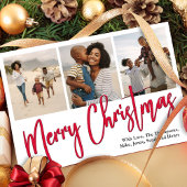 Vrolijk Kerstmis Multi Foto Rode Kalligrafie Scrip Feestdagenkaart