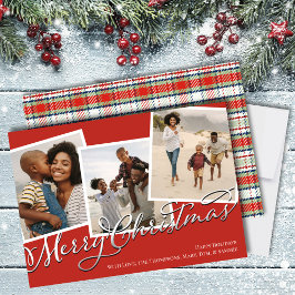 Vrolijk Kerstmis Multi Foto Rood Vakantie Plaid Feestdagenkaart