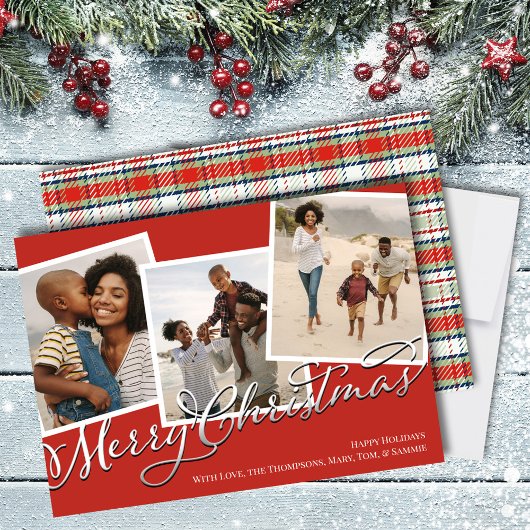 Vrolijk Kerstmis Multi Foto Rood Vakantie Plaid Feestdagenkaart