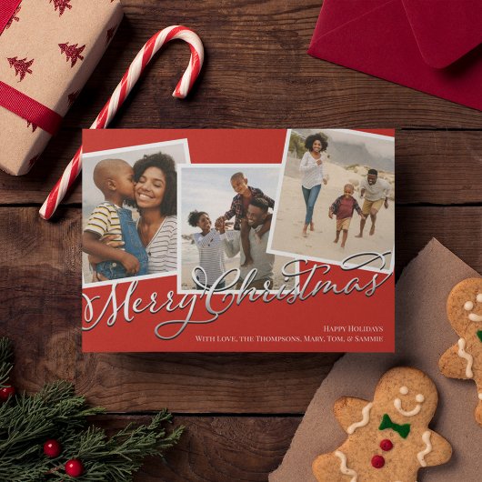 Vrolijk Kerstmis Multi Foto Rood Vakantie Plaid Feestdagenkaart