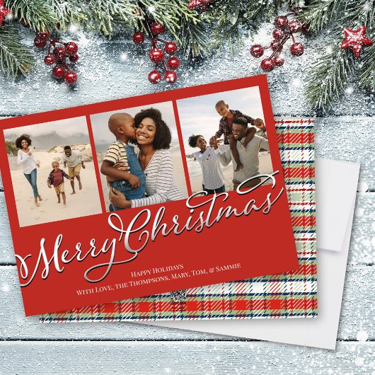 Vrolijk Kerstmis Multi Foto Rood Vakantie Plaid Feestdagenkaart