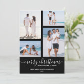 Vrolijk Kerstmis Multi Foto Zwart Vakantie Kaart (Staand voorkant)
