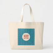 Vrolijk Kerstmis Naadloos Patroon Blauwe Textuur Grote Tote Bag (Voorkant)