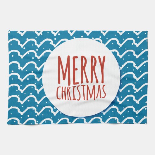 Vrolijk Kerstmis Naadloos Patroon Blauwe Textuur Theedoek (Horizontaal)