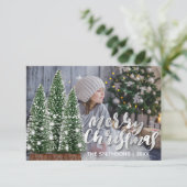 Vrolijk Kerstmis Naam Boom Winter Lichten Foto Roz Kaart (Staand voorkant)