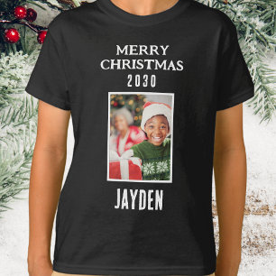 Vrolijk Kerstmis naam en foto jongens zwart T-shirt