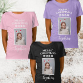 Vrolijk Kerstmis naam en foto meisjes roze T-shirt