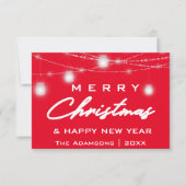 Vrolijk Kerstmis Naam Foto Lichten Rode Marine Kaart (Voorkant)
