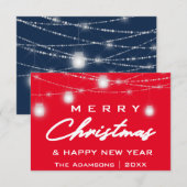 Vrolijk Kerstmis Naam Foto Lichten Rode Marine Kaart (Voorkant / Achterkant)