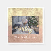 Vrolijk Kerstmis Naam Goud Glitter Foto Roos Sterr Servet (Voorkant)
