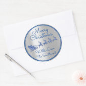 Vrolijk Kerstmis Naam Grijs Sleigh Santa DeerZilve Ronde Sticker (Envelop)