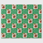 Vrolijk Kerstmis Naam Groen Wit Foto Collage Cadeaupapier (Vlak)