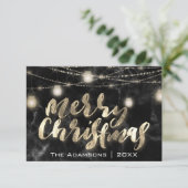 Vrolijk Kerstmis Naam Lichten Marmer Zwart Goud Kaart (Staand voorkant)