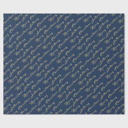 Vrolijk Kerstmis Naam Marine Goud Eenvoudig Modern Cadeaupapier (Vlak)